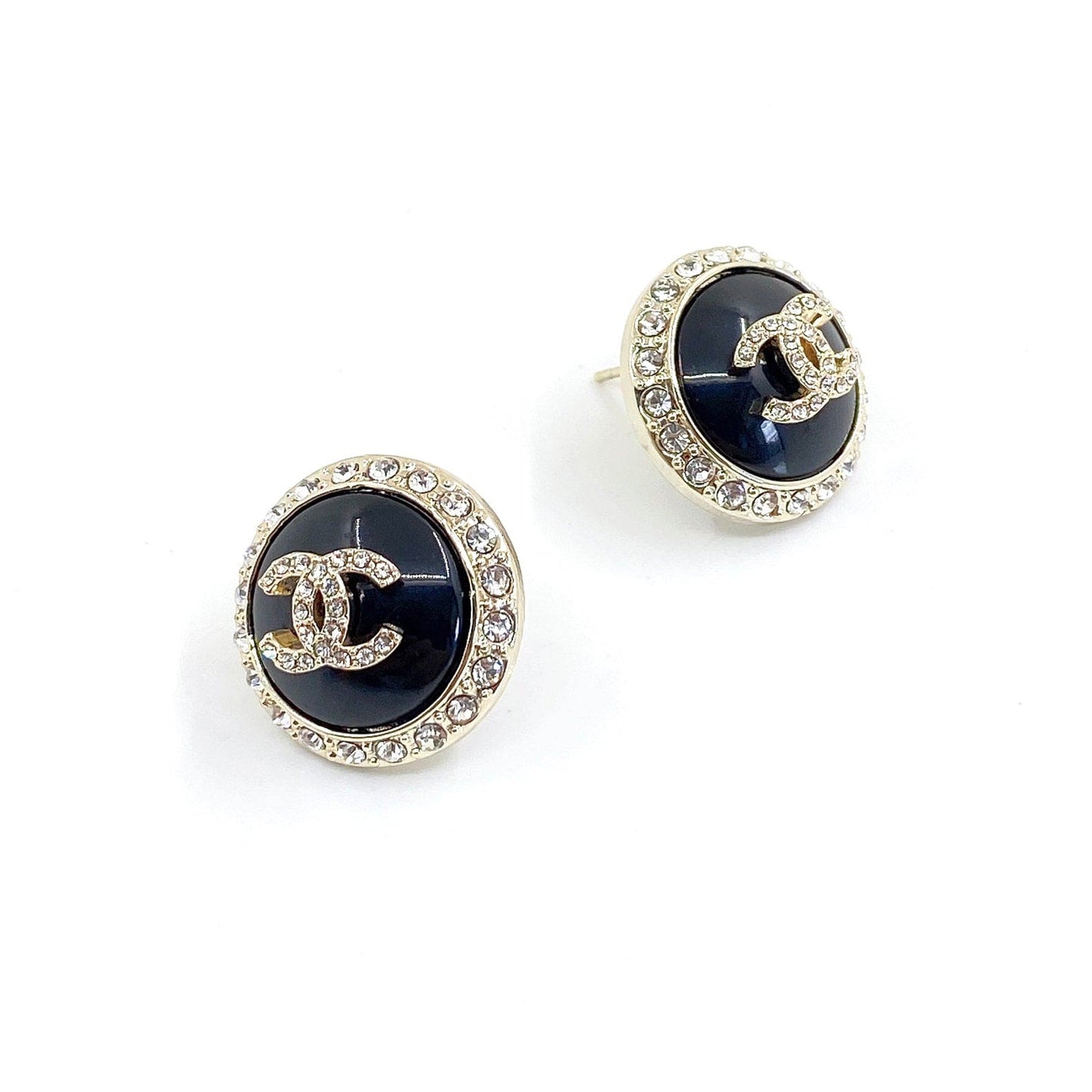 18K CC Black Crystal Earrings