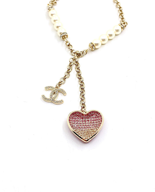 18K CC Pink Heart Diamonds Necklace