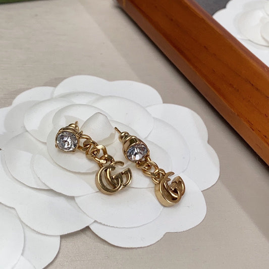 18K Double G Crystal Chain Earrings