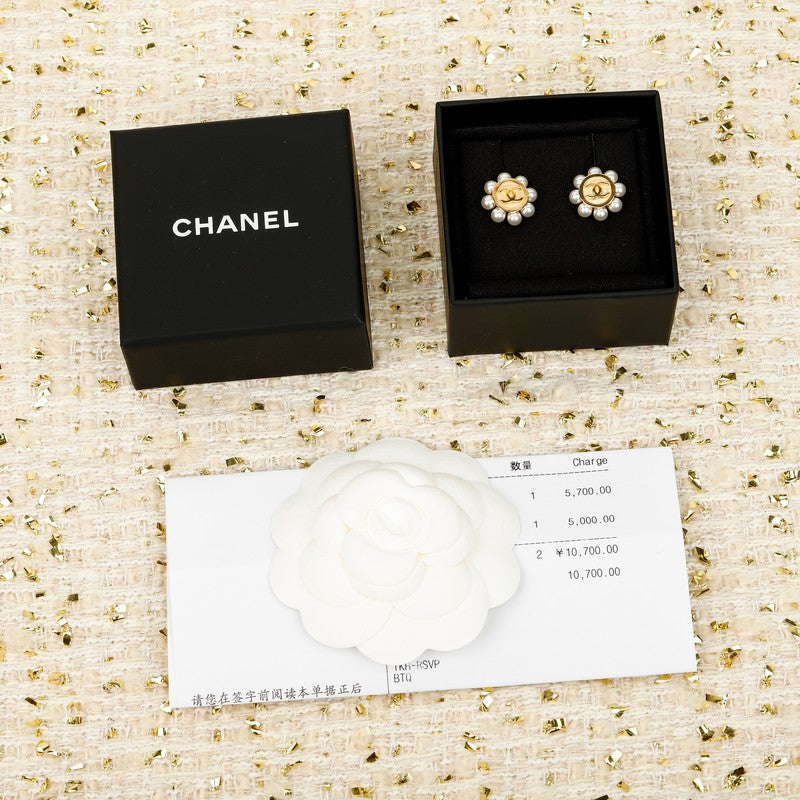 18K CC Pearl Gold Earrings