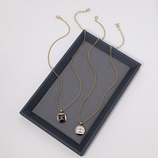 18K CC Black & White Logo Gold Necklace