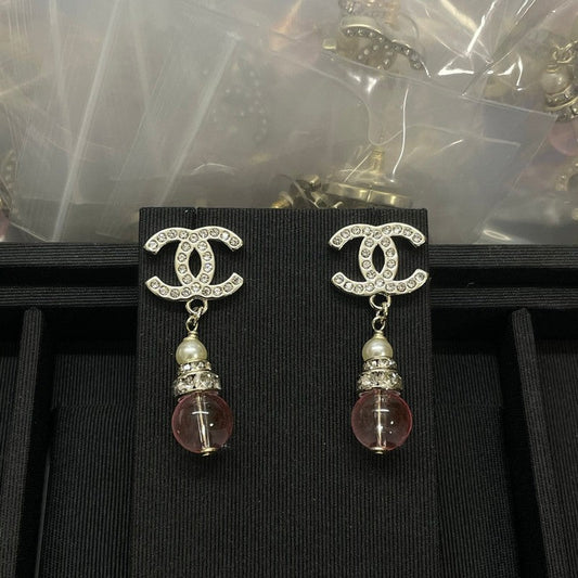 18K CC Pink Crystal Diamond Earrings