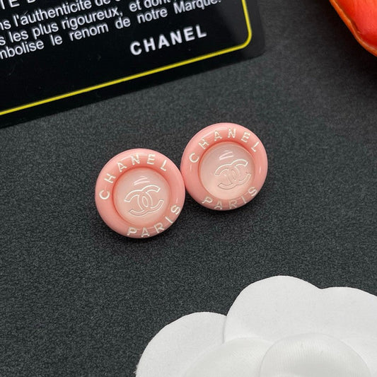 18K CC Pink Round Earrings