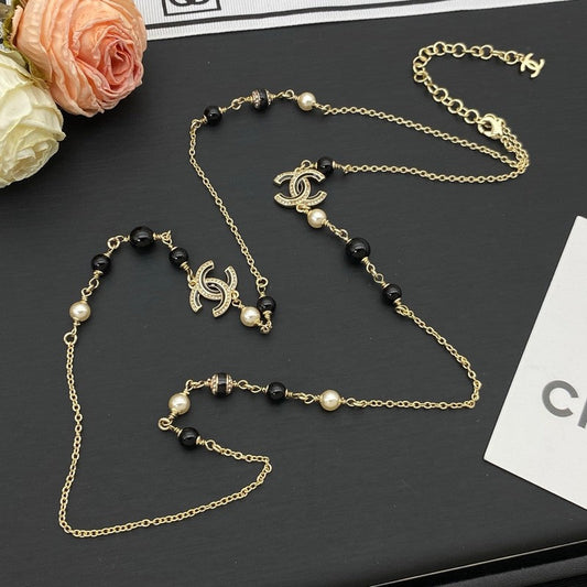 18K CC Black Pearl Long Necklace