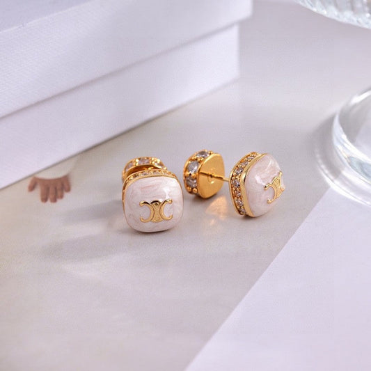 18K CE Color Square Earrings