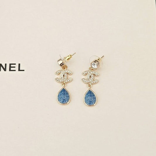 18K CC Blue Pendant Diamond Earrings