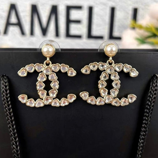 18K CC 25B Crystal Small Heart Earrings