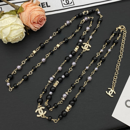 18K CC Black Pearls Long Necklace
