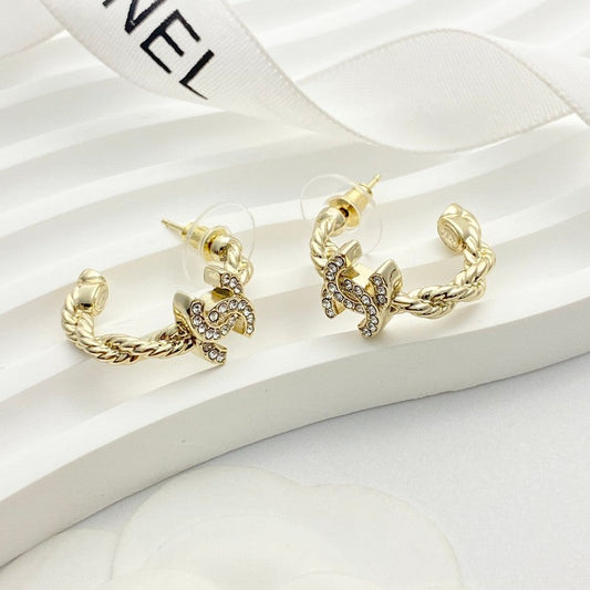18K CC Diamond Circle Gold Earrings