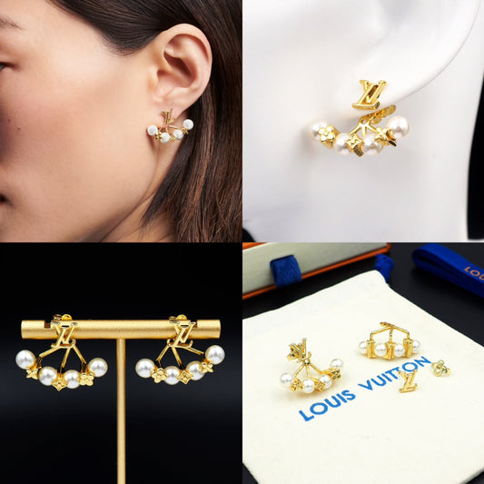 18K Louis Monogram Pearls Earrings