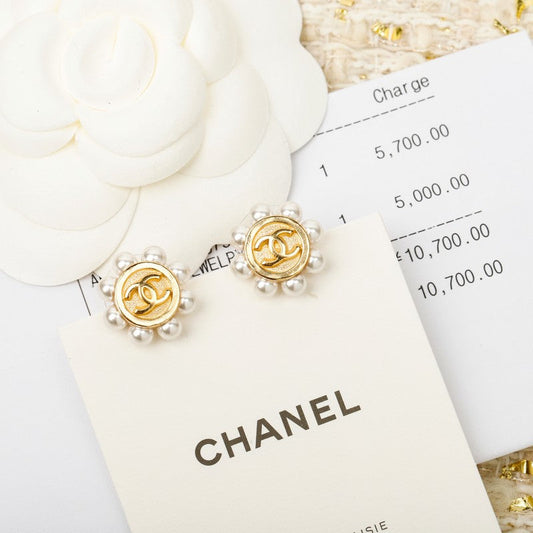 18K CC Pearl Gold Earrings