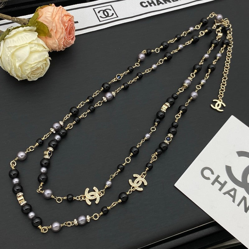 18K CC Black Pearls Long Necklace