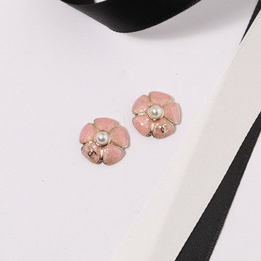 18K CC Black & Pink Camellia Earrings