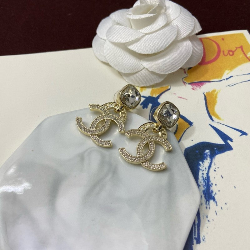 18K CC Pendant Crystal Earrings