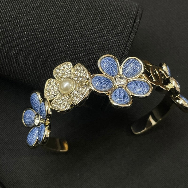 18K CC Blue Flower Diamond Cuff Bracelet