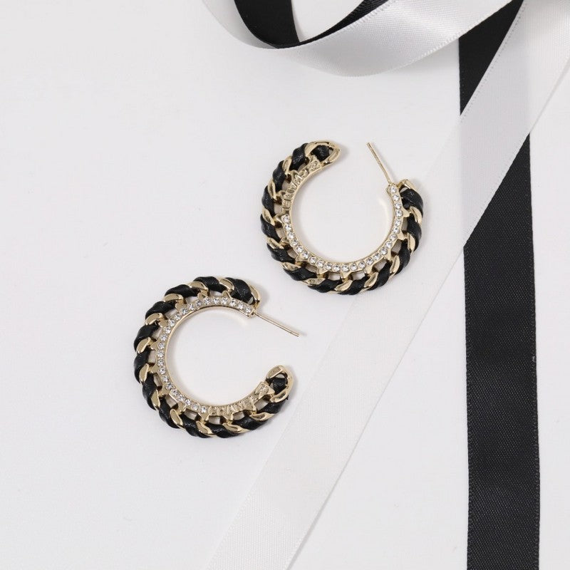 18K CC Black & Red Leather Earrings