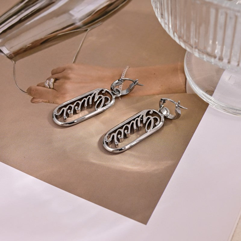 18K GG White Gold Script Earrings