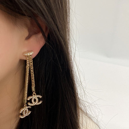 18K CC LongTassel Diamond Earrings