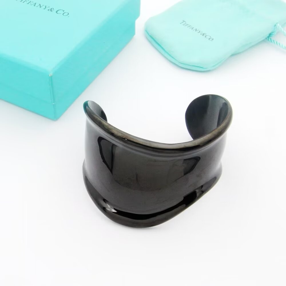 18K T Elsa Peretti Small Bone Cuff Black Bracelet