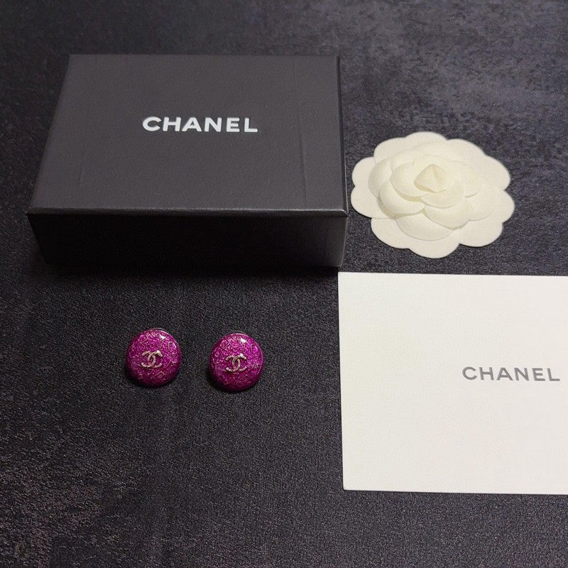 18K CC Purple Round Earrings
