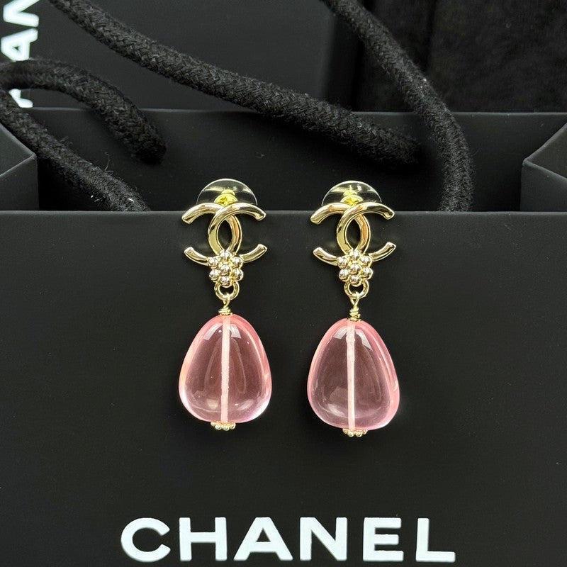 18K CC 26C Pink Crystal Gold Earrings