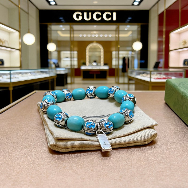 18K GG Anger Forest Chalchite Bead Chain Bracelet