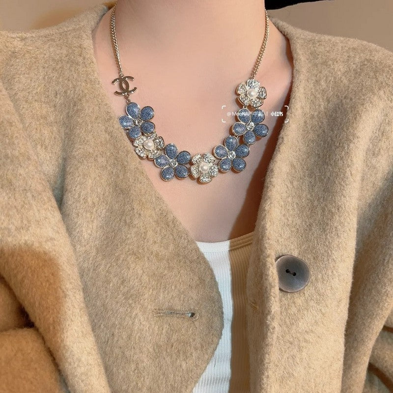 18K CC Blue & White Flower Diamond Necklace