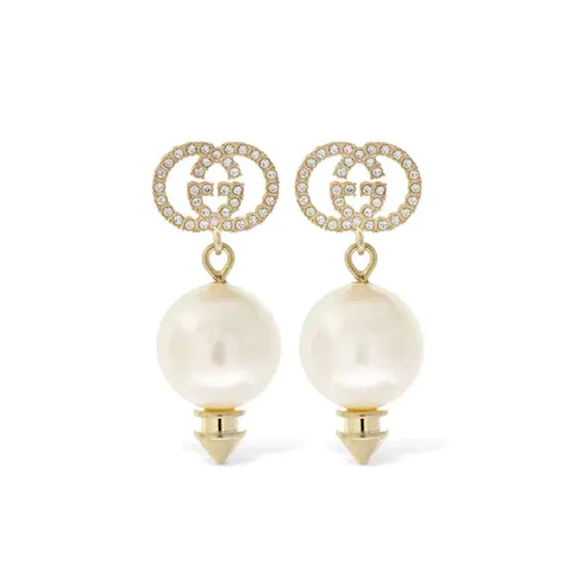 18K Double G Pearl Pendant Earrings