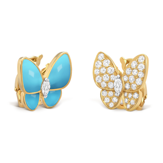 18K Two Butterfly Turquoise Earrings