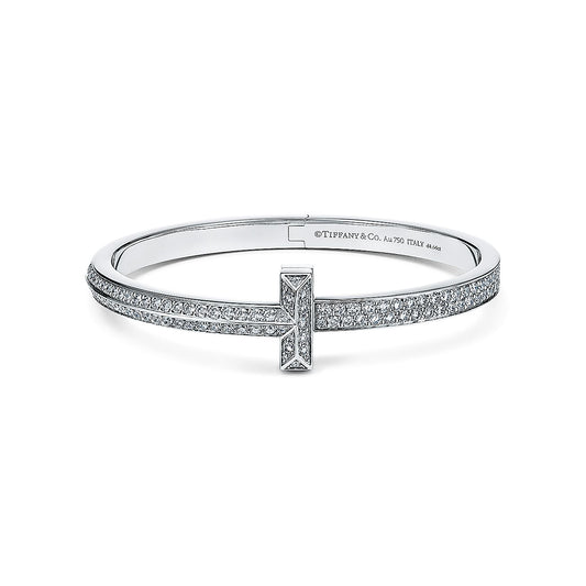 18K T1 Wide Diamond Hinged Bangle Bracelet