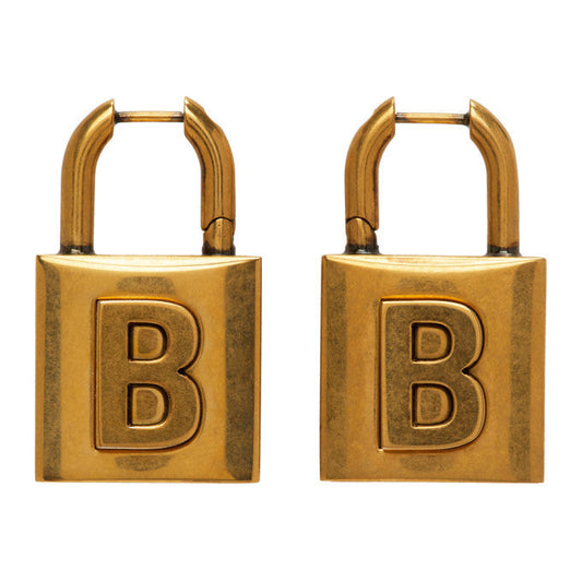 18K BB Gold Small Lock Earrings