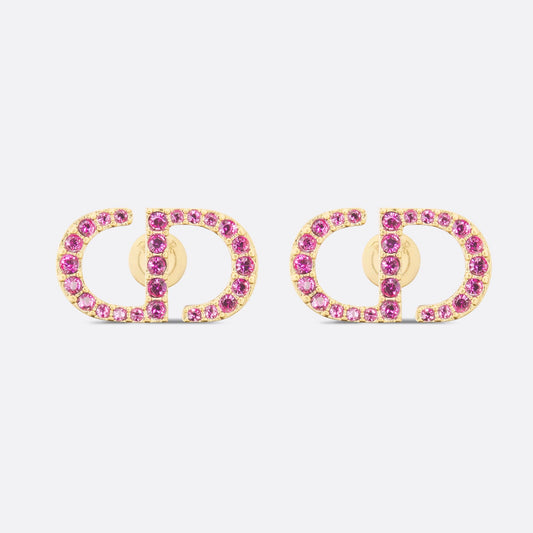 18K Petit CD Stud Fuchsia Crystals Earrings