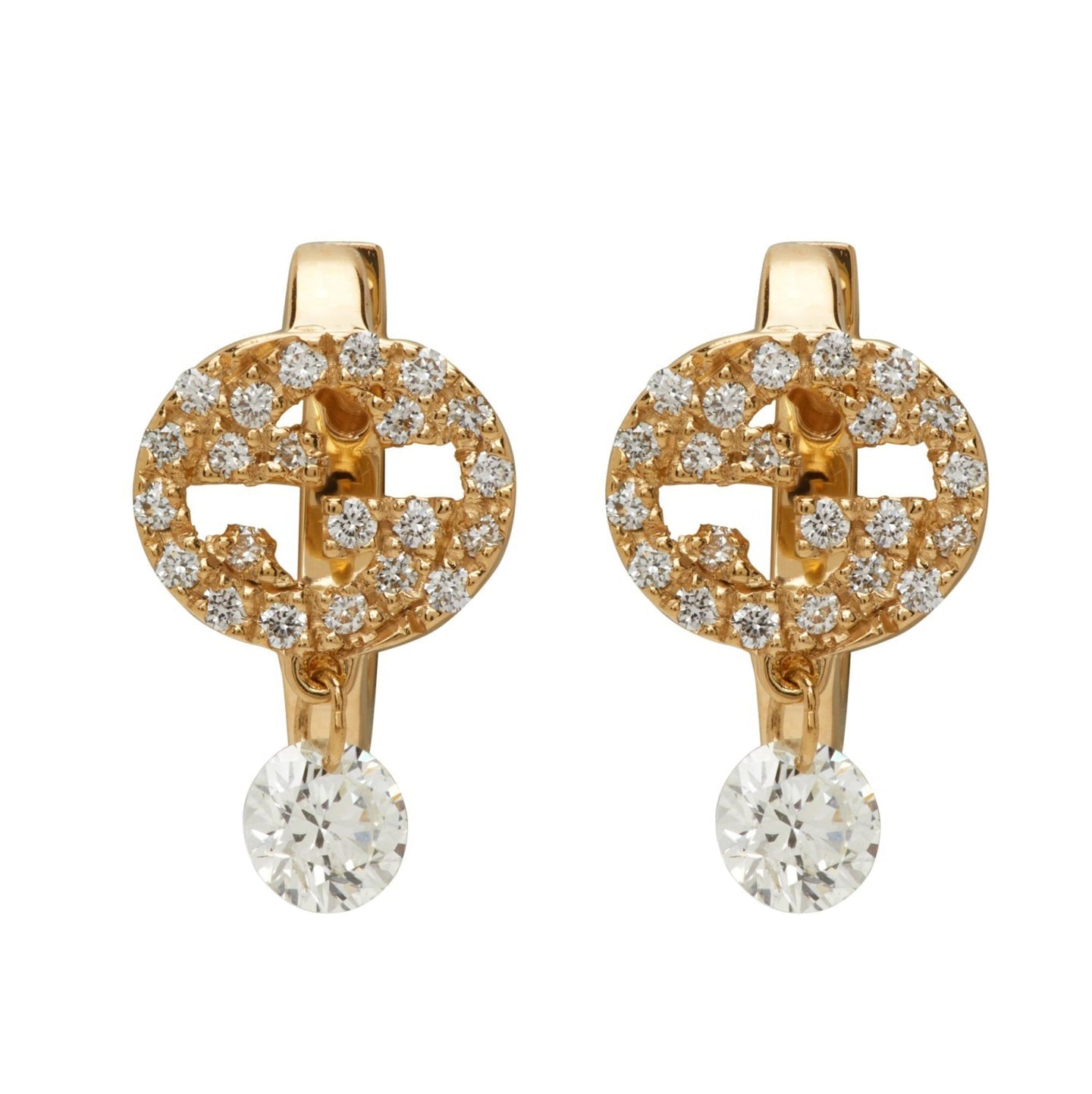 18K Double G Interlocking G Diamond Earrings