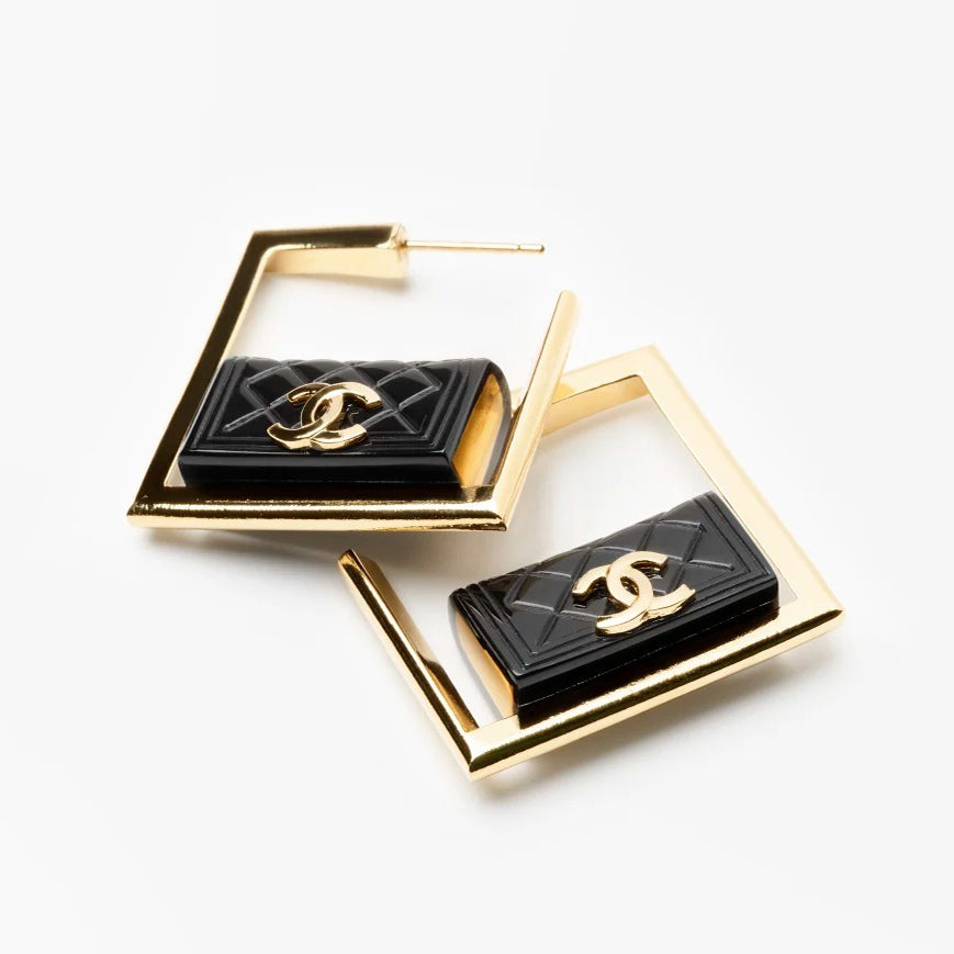18K CC Black Bag Hoop Earrings