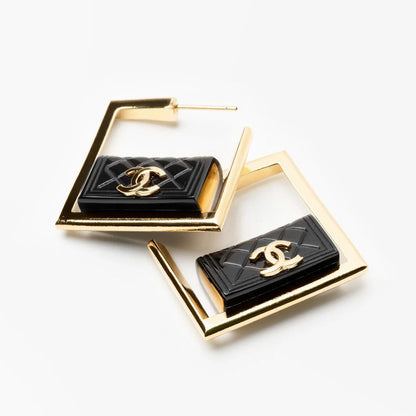 18K CC Black Bag Hoop Earrings