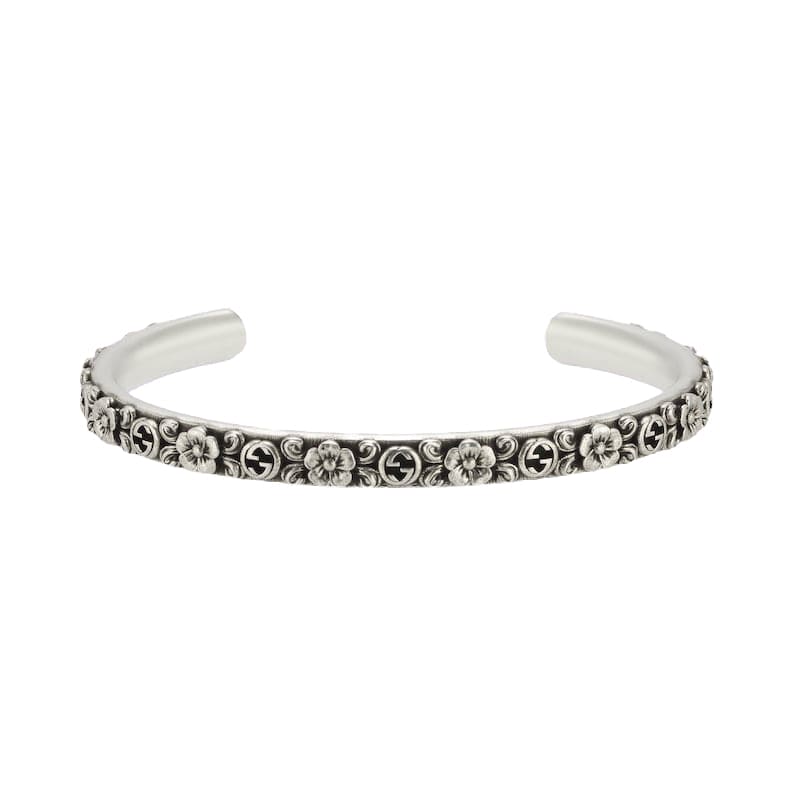 GG Interlocking G Cuff With Flowers Bracelet