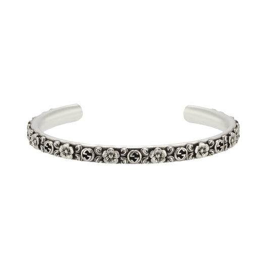 GG Interlocking G Cuff With Flowers Bracelet