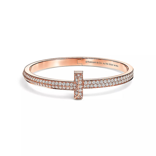 18K T1 Wide Diamond Hinged Bangle Bracelet