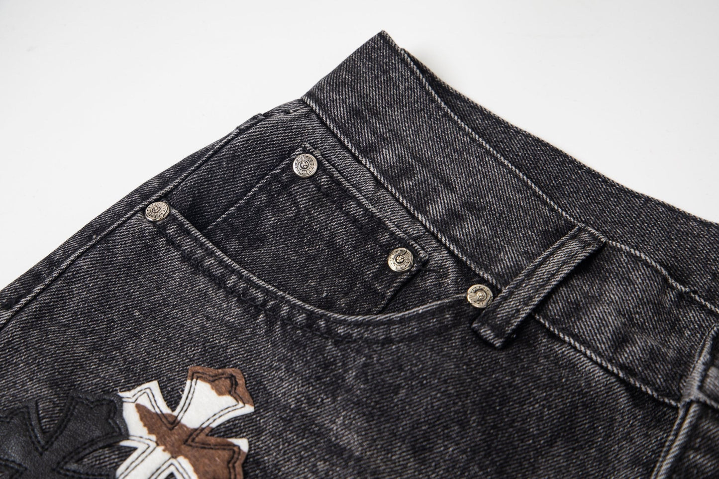 Chrome Hearts Multi Cross Patch Denim Jeans - Grey Gothic Street Pants