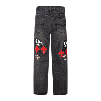 Chrome Hearts Multi Cross Patch Denim Jeans - Grey Gothic Street Pants