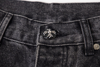 Chrome Hearts Multi Cross Patch Denim Jeans - Grey Gothic Street Pants