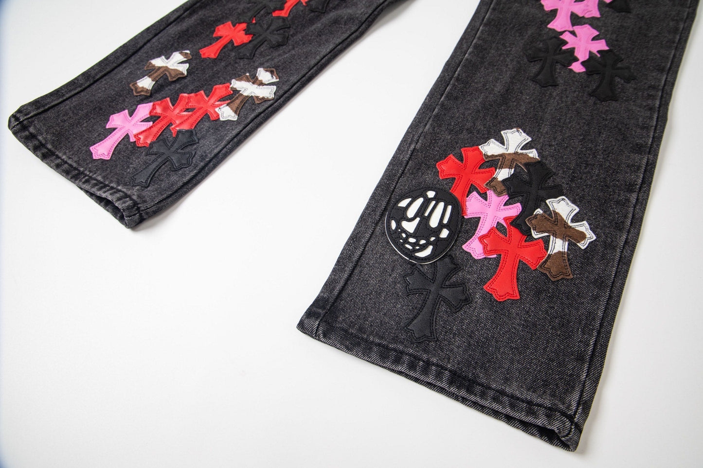 Chrome Hearts Multi Cross Patch Denim Jeans - Grey Gothic Street Pants