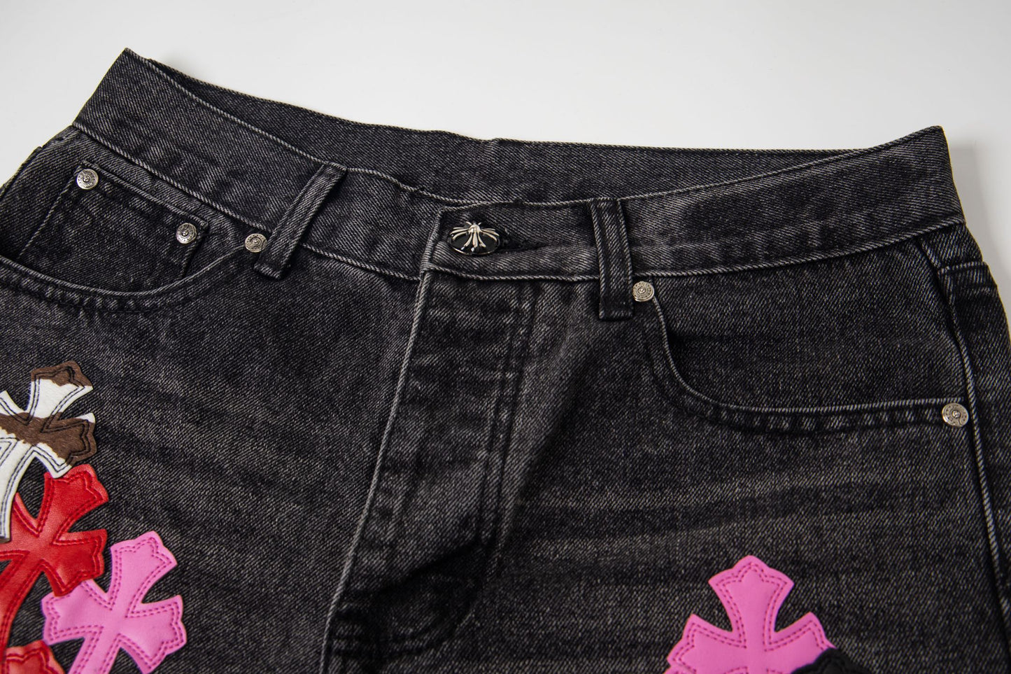 Chrome Hearts Multi Cross Patch Denim Jeans - Grey Gothic Street Pants