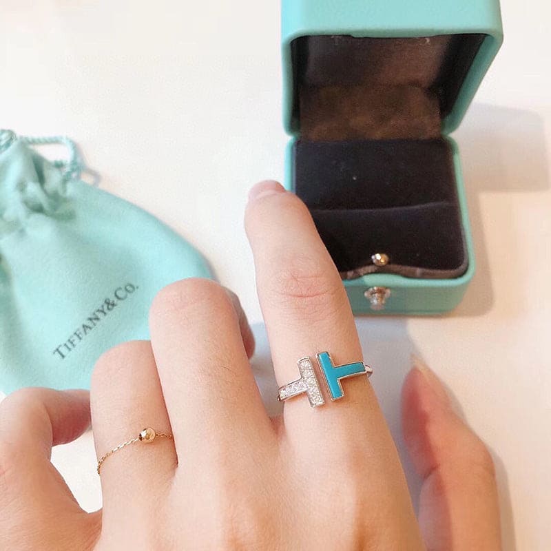 18K T Diamond & Turquoise Wire Ring
