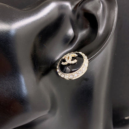 18K CC Black Crystal Earrings