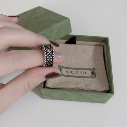 GG Aged Sterling Silver Interlocking G Flower Ring