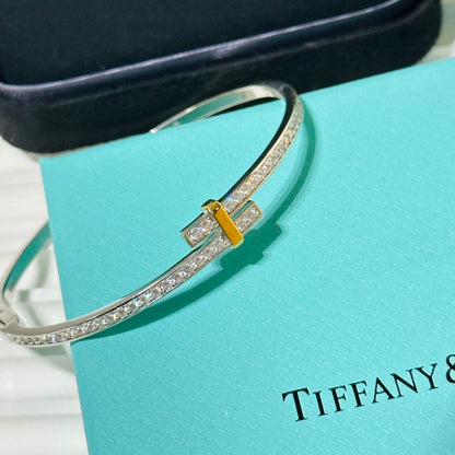 18K T Edge Hinged Bypass Bangle Bracelet