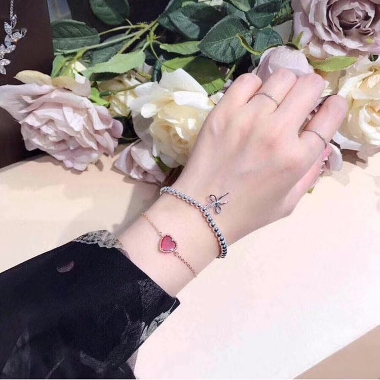 18K T Bow Charm Bead Bracelet