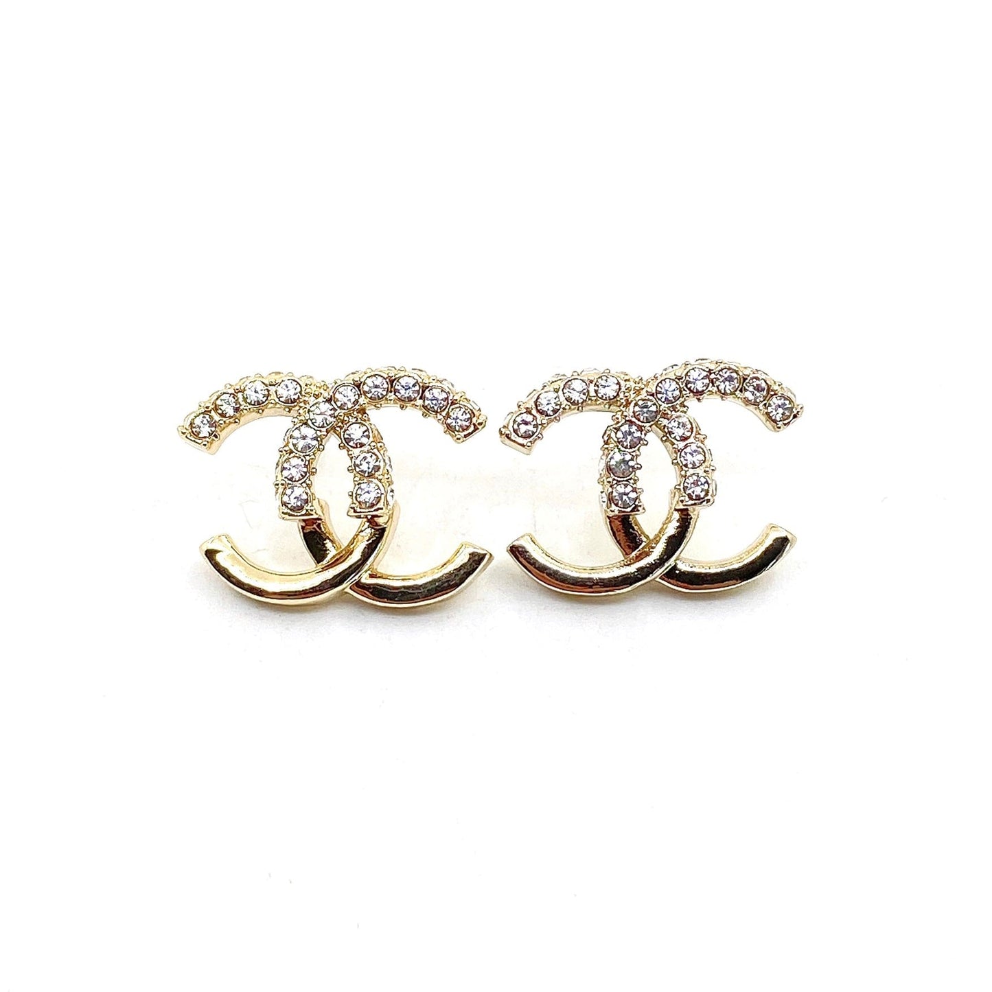 18K CC Half Diamond Earrings