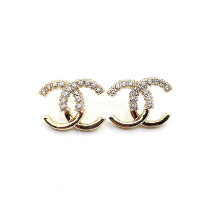 18K CC Half Diamond Earrings